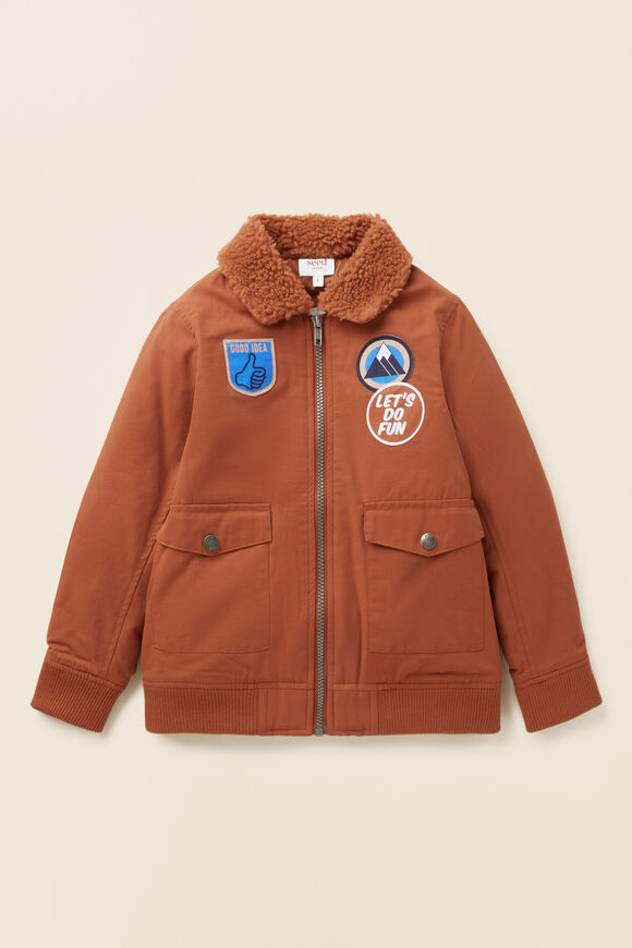 Patched Bomber Jacket  Rust Brown  hi-res