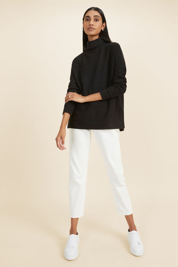 Roll Neck Textured Sweat   Black  hi-res