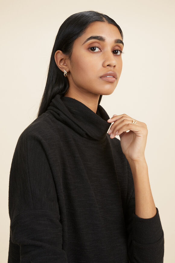 Roll Neck Textured Sweat   Black  hi-res