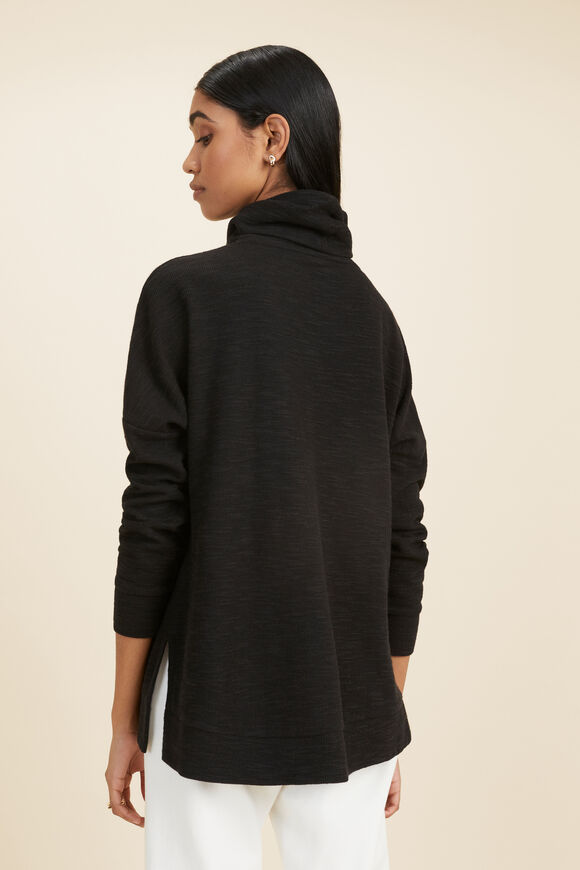 Roll Neck Textured Sweat   Black  hi-res