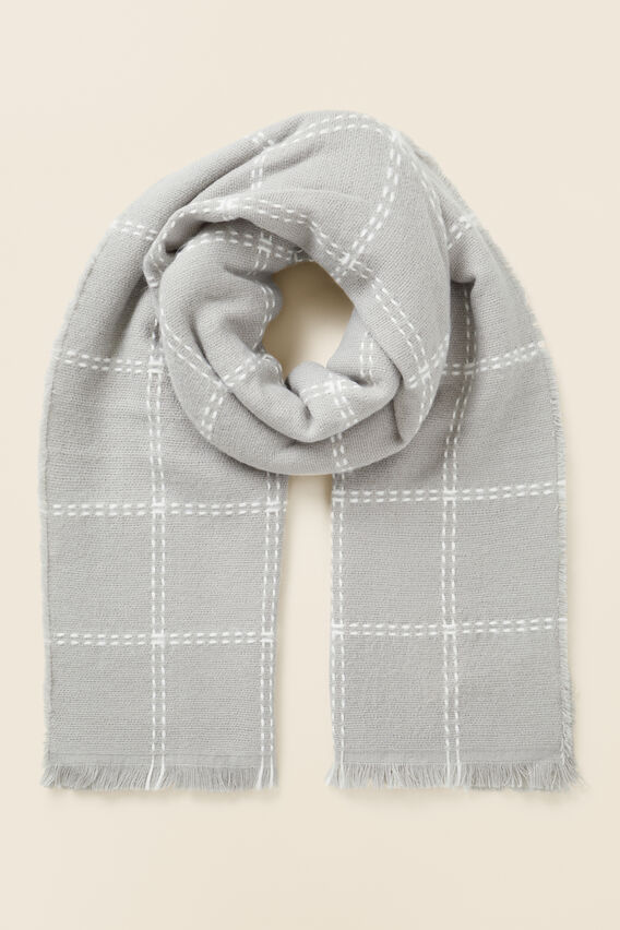 Wool Blend Fine Check Scarf  Grey Marle  hi-res