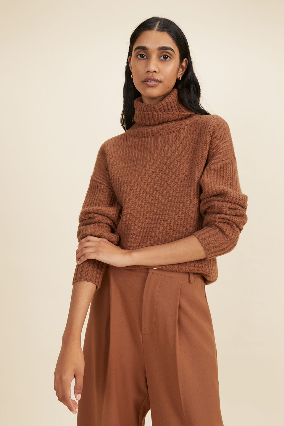 Turtleneck Rib Sweater  Mahogany