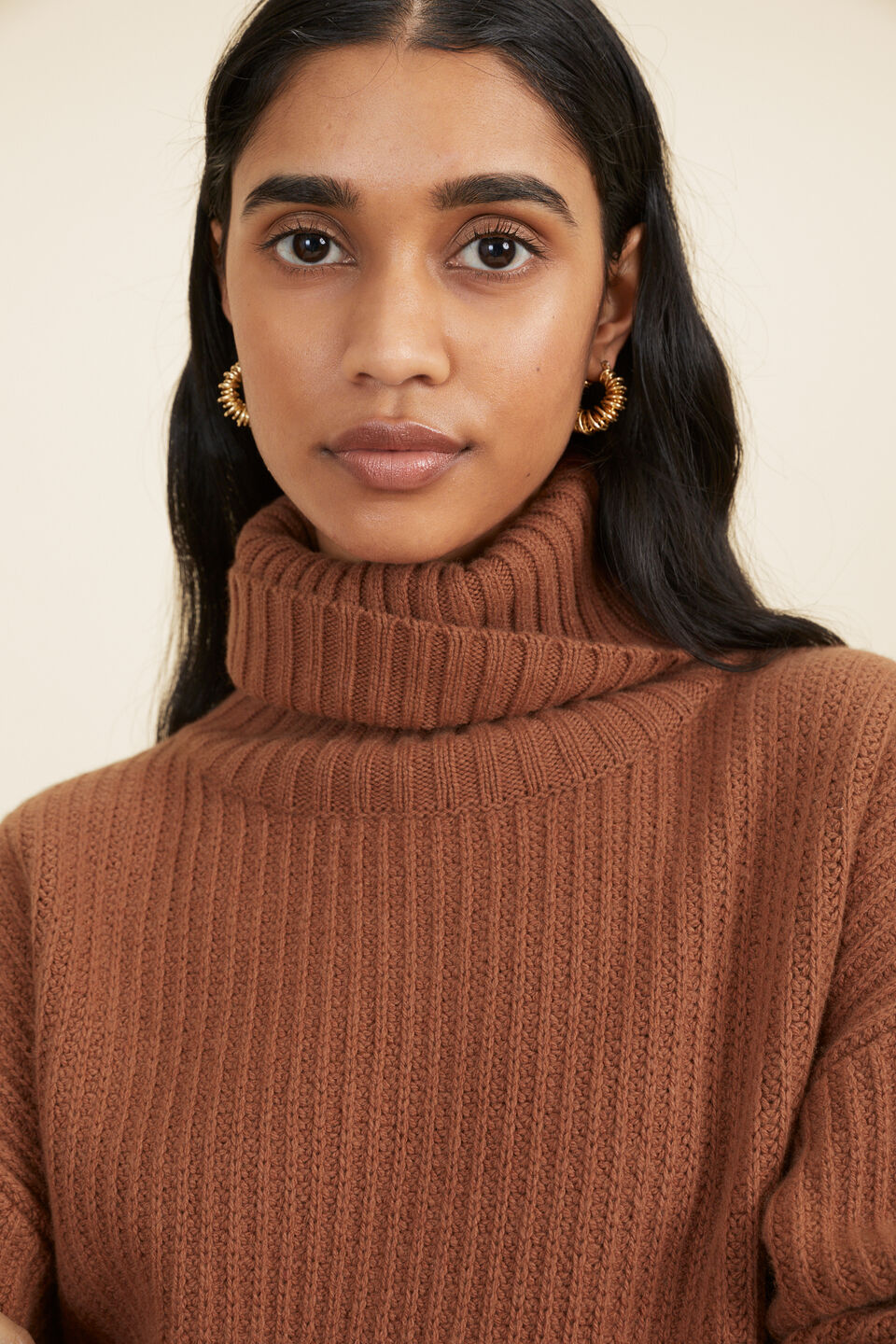 Turtleneck Rib Sweater  Mahogany