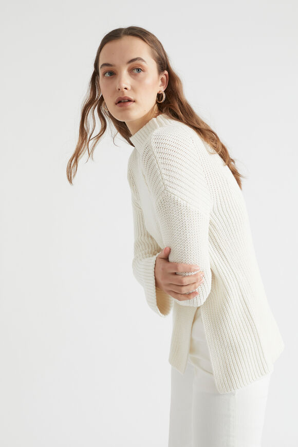 Rib Side Split Sweater  Cloud Cream  hi-res