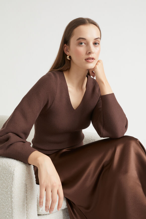 Cotton V Neck Knit  Deep Raisin  hi-res