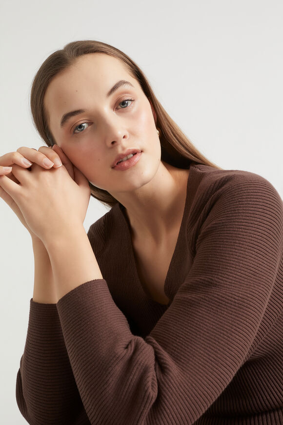 Cotton V Neck Knit  Deep Raisin  hi-res