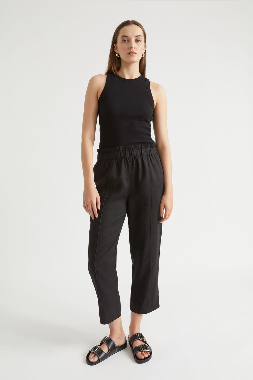 Core Linen Paperbag Pant  Black