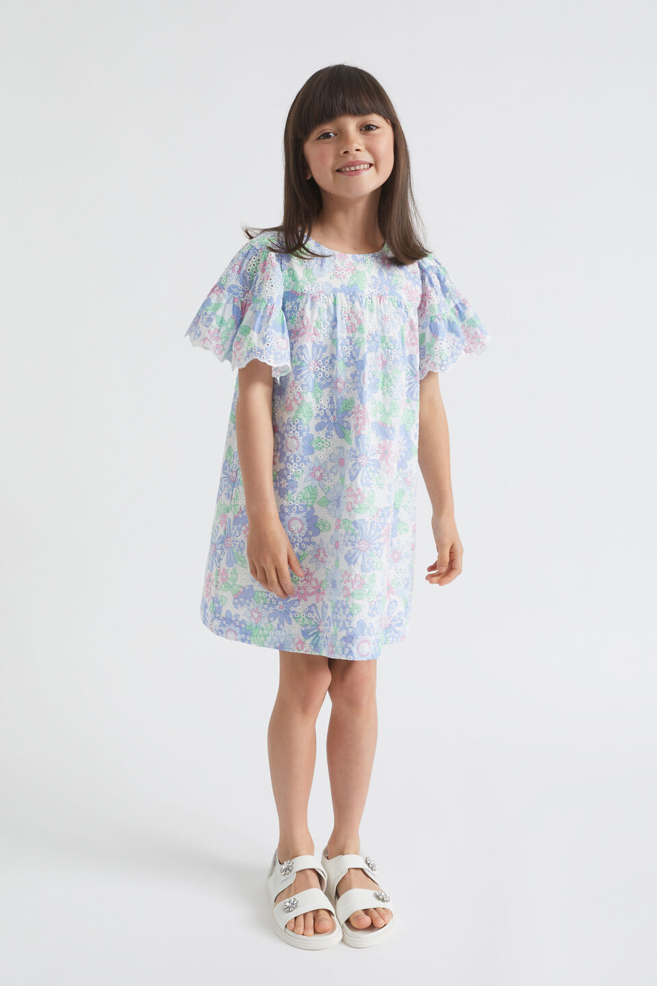 Cutwork Floral Dress  Baby Blue