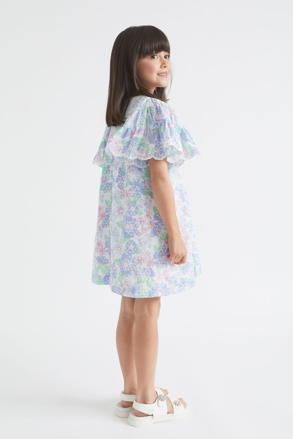 Cutwork Floral Dress  Baby Blue