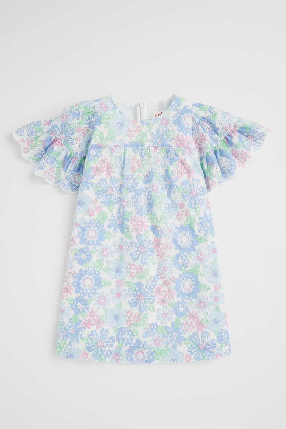 Cutwork Floral Dress  Baby Blue