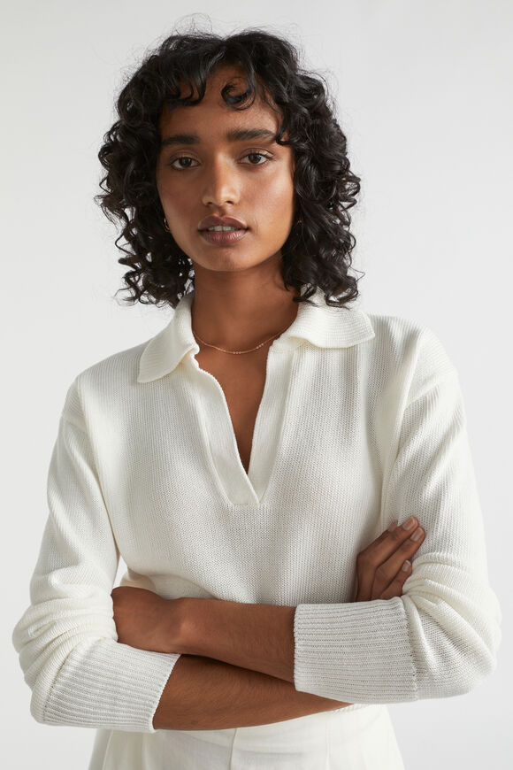 Cotton Polo Collar Knit  Cloud Cream  hi-res