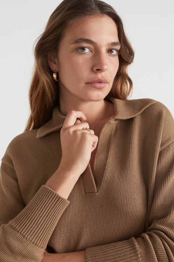 Cotton Polo Collar Knit  Deep Brass  hi-res