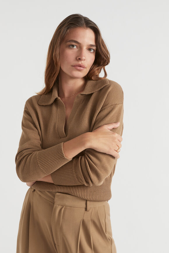 Cotton Polo Collar Knit  Deep Brass  hi-res