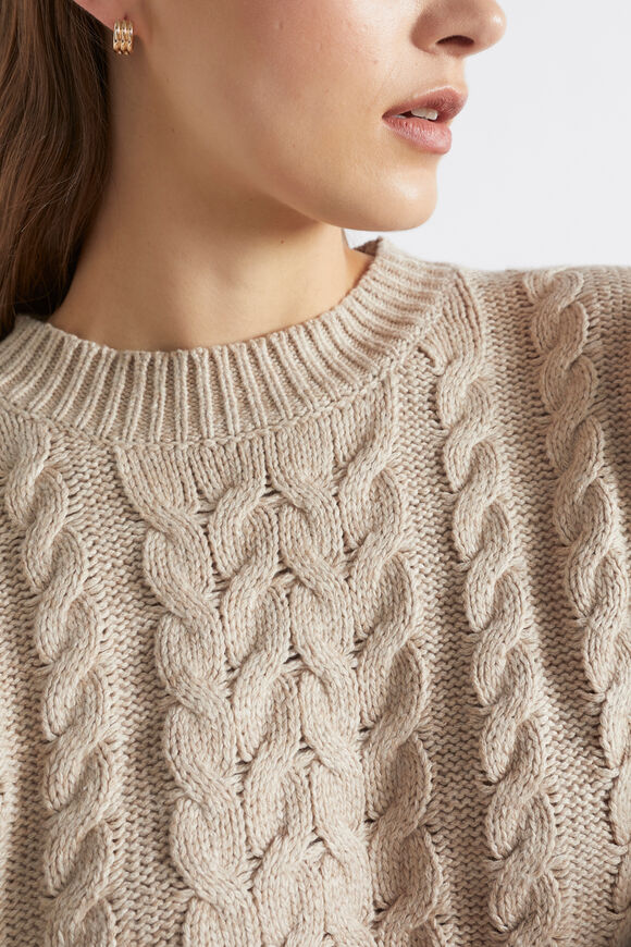 Cotton Blend Cable Knit  Light Storm Marle  hi-res