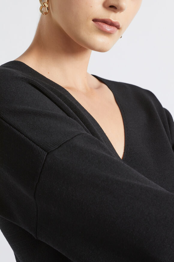 Crepe Knit V Neck  Black  hi-res