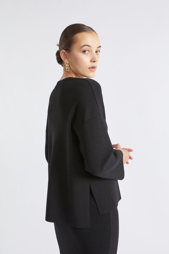 Crepe Knit V Neck  Black  hi-res