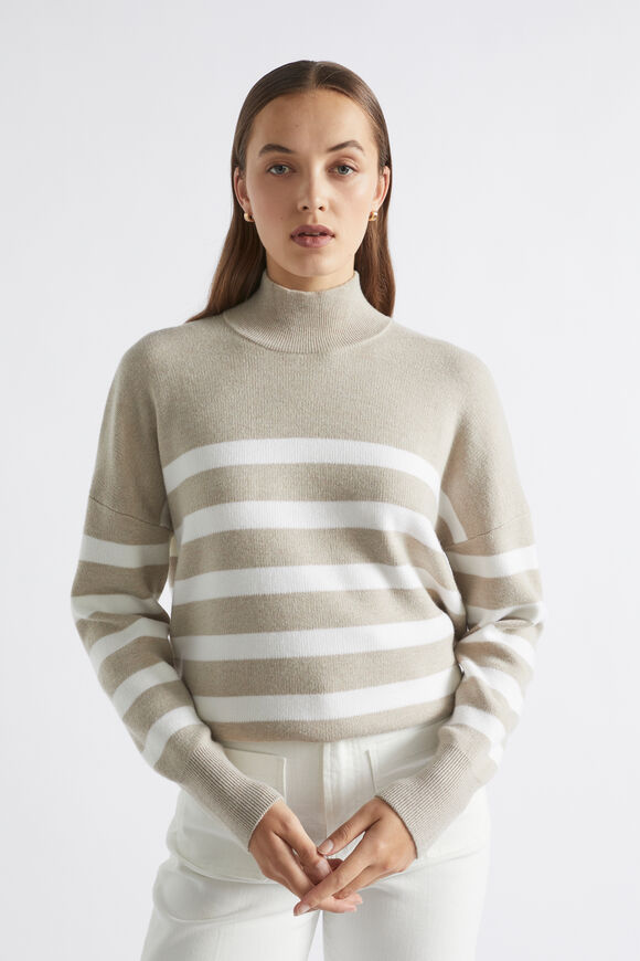 Stripe Double Knit Mock Neck  Light Storm Stripe  hi-res