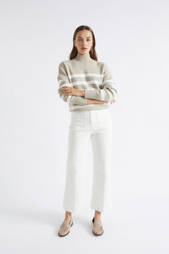 Stripe Double Knit Mock Neck  Light Storm Stripe  hi-res