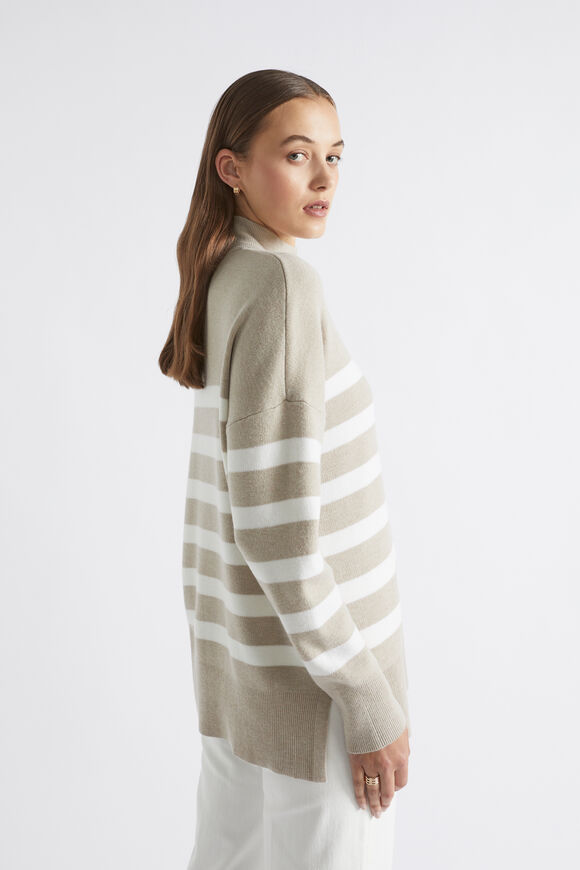 Stripe Double Knit Mock Neck  Light Storm Stripe  hi-res