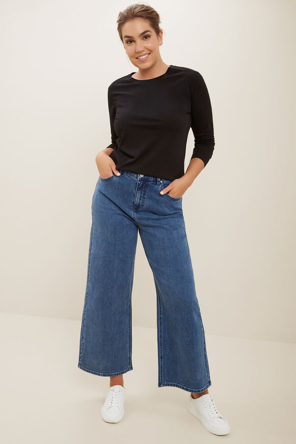 Core Wide Leg Stretch Jean  Mid Denim Wash  hi-res