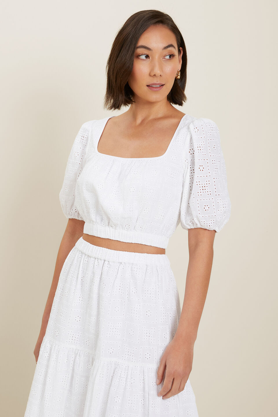 Broderie Crop Blouse  Whisper White