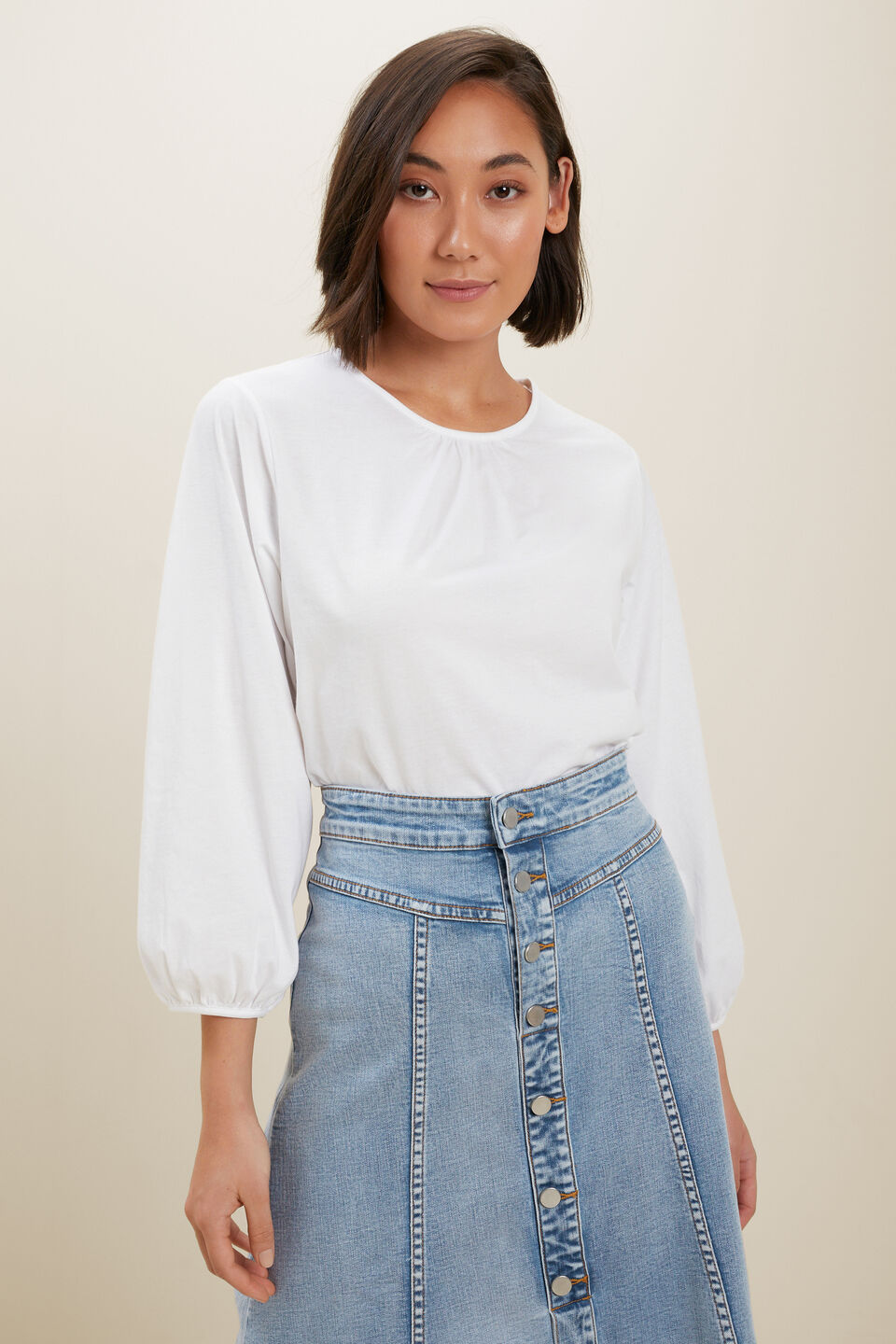 Blouson Sleeve Top  Whisper White