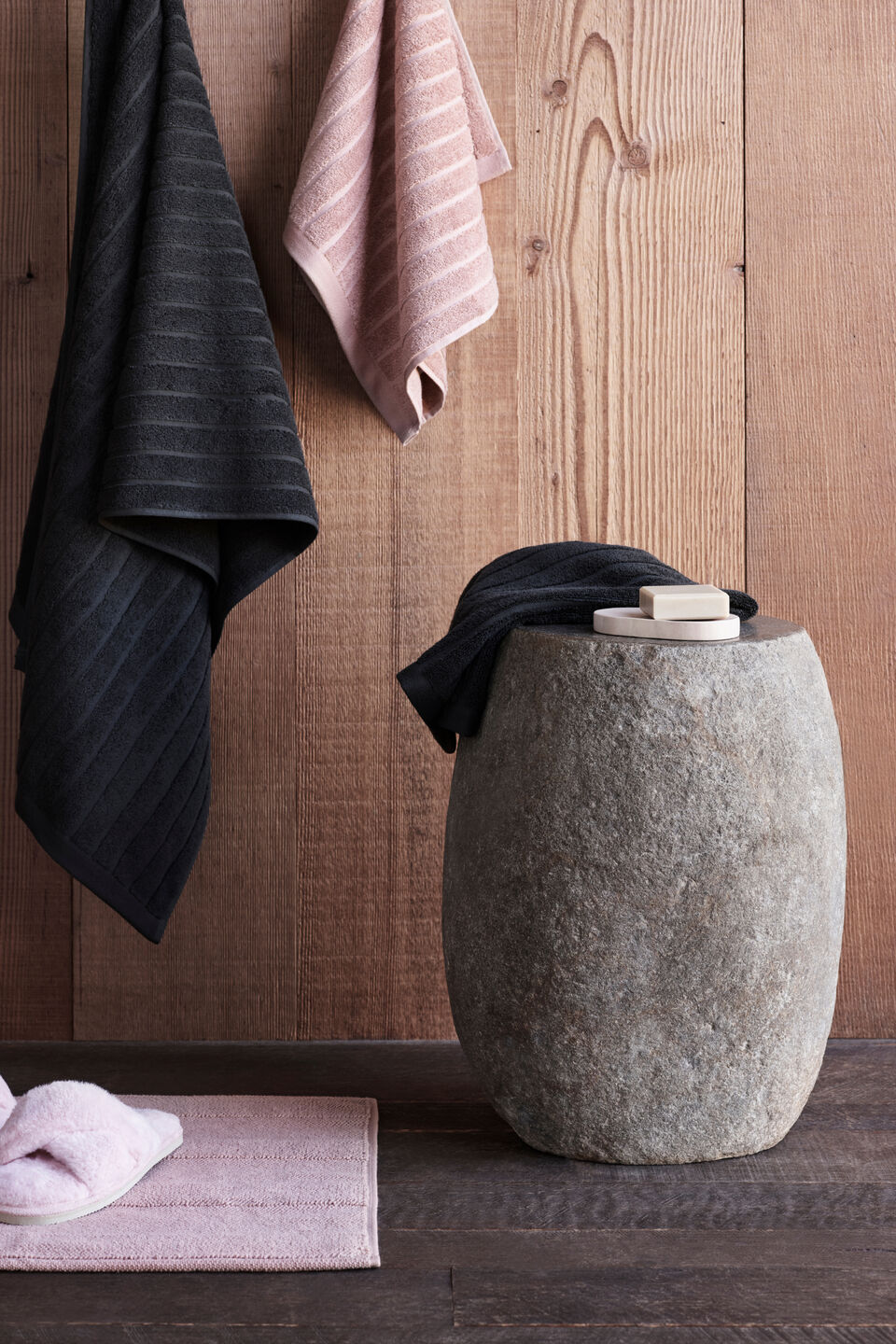 Cotton Stripe Hand Towel  Chalk Pink
