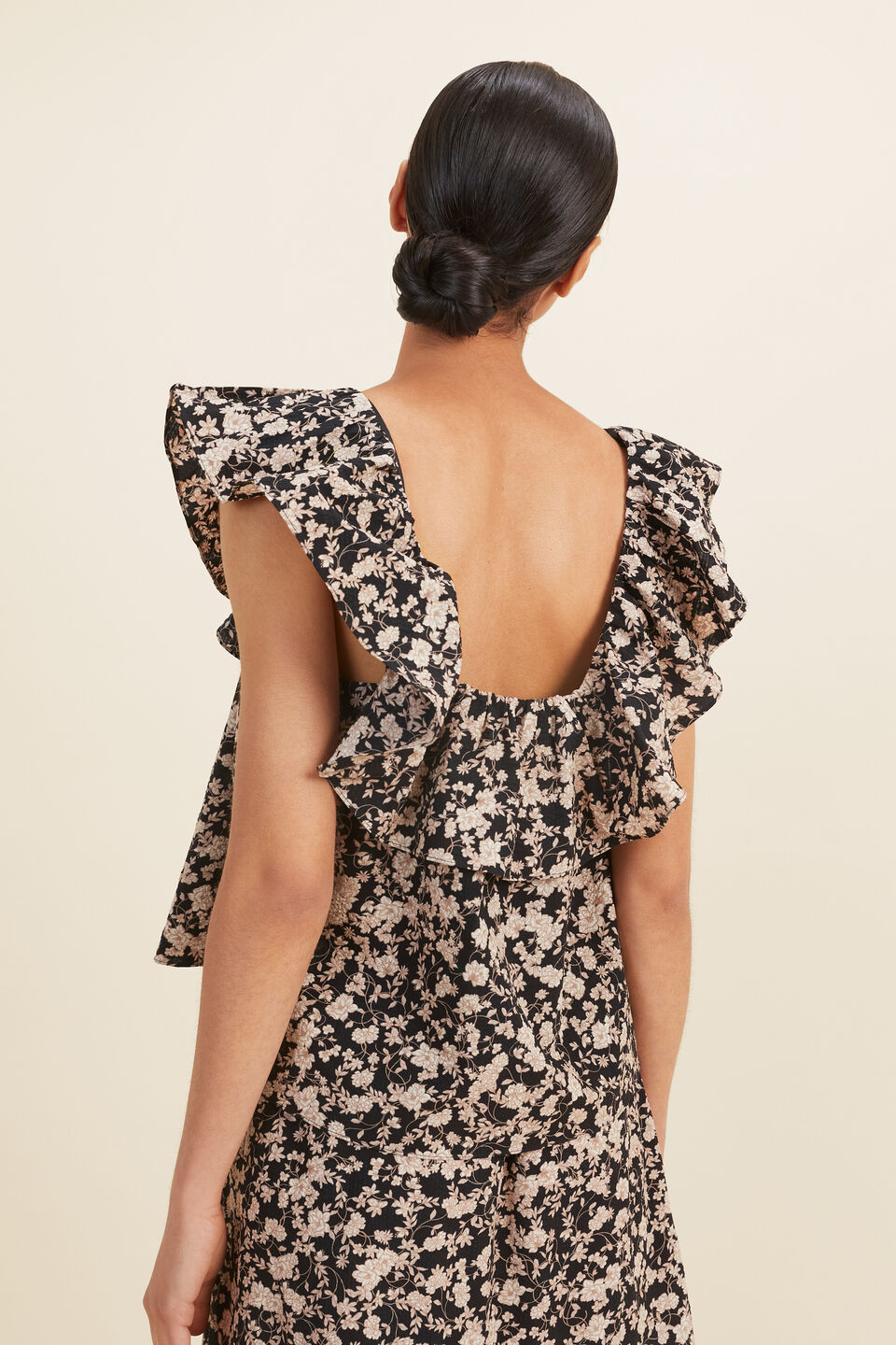 Floral Frill Sleeve Top  Neutral Floral