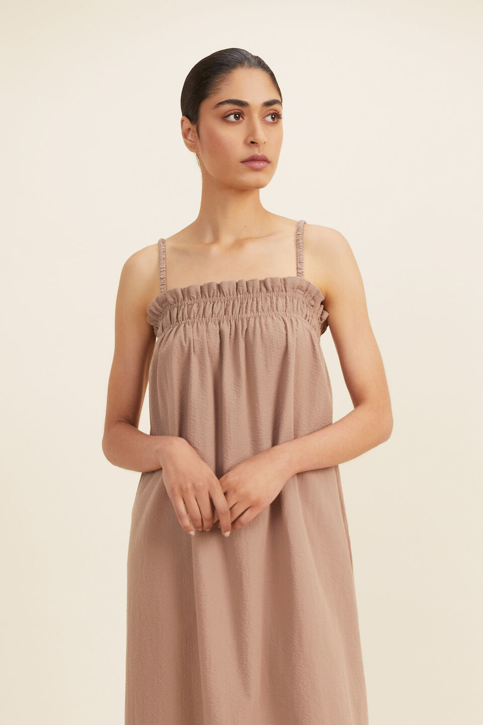 Self Stripe Midi Dress  Mocha Brown