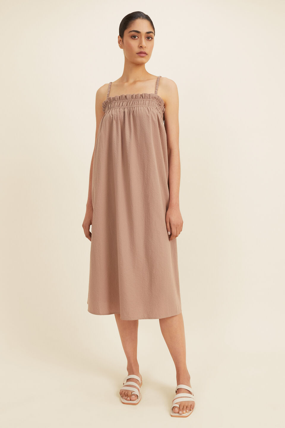 Self Stripe Midi Dress  Mocha Brown