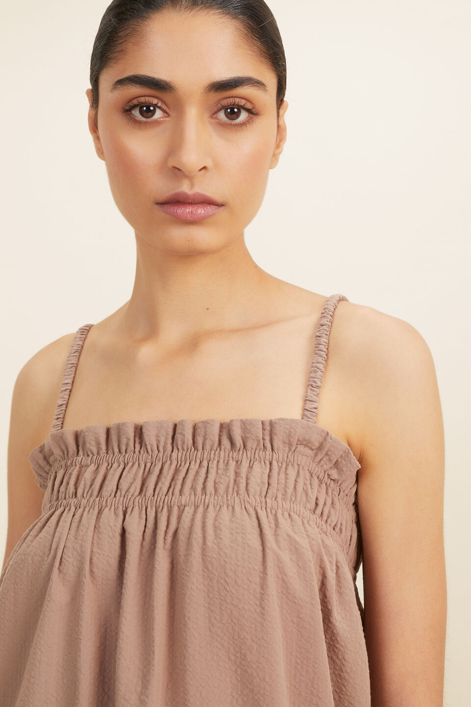Self Stripe Midi Dress  Mocha Brown