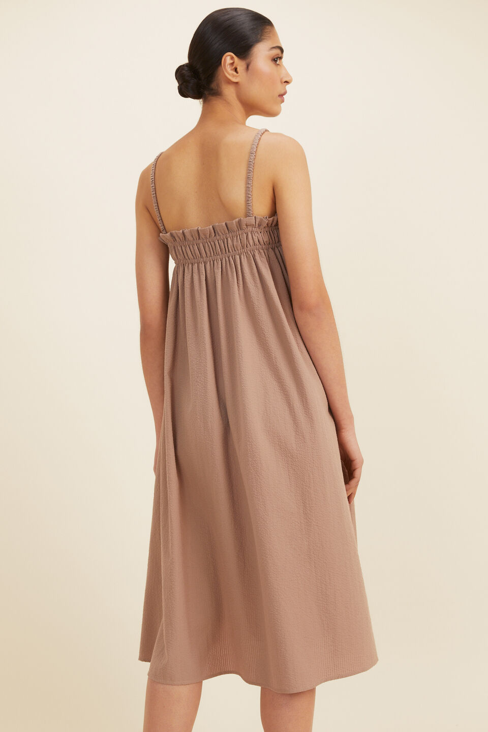 Self Stripe Midi Dress  Mocha Brown