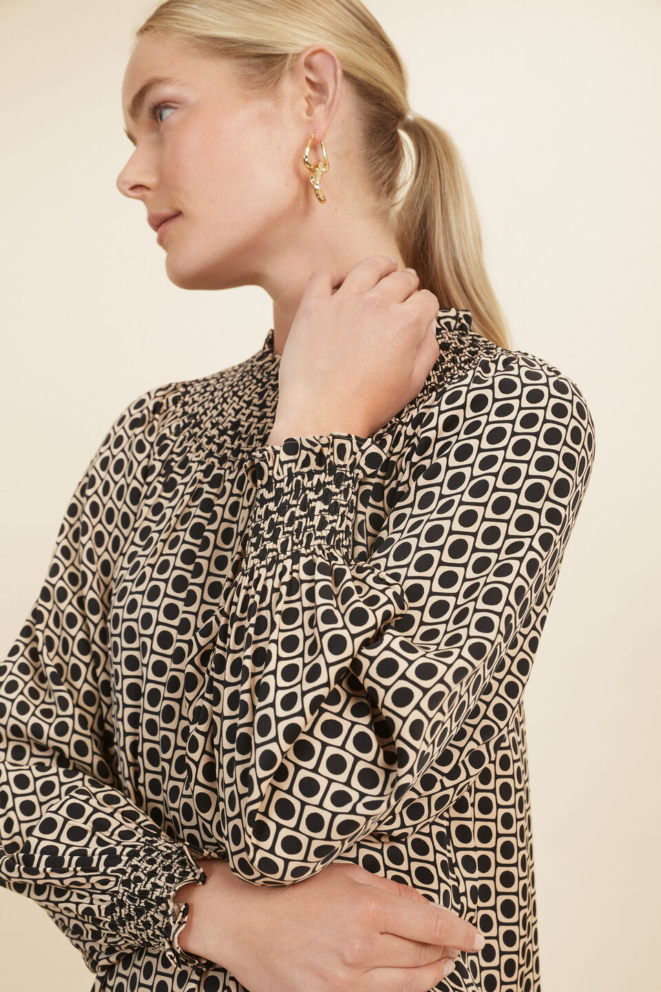 Geo Shirred Mini Dress  Geo