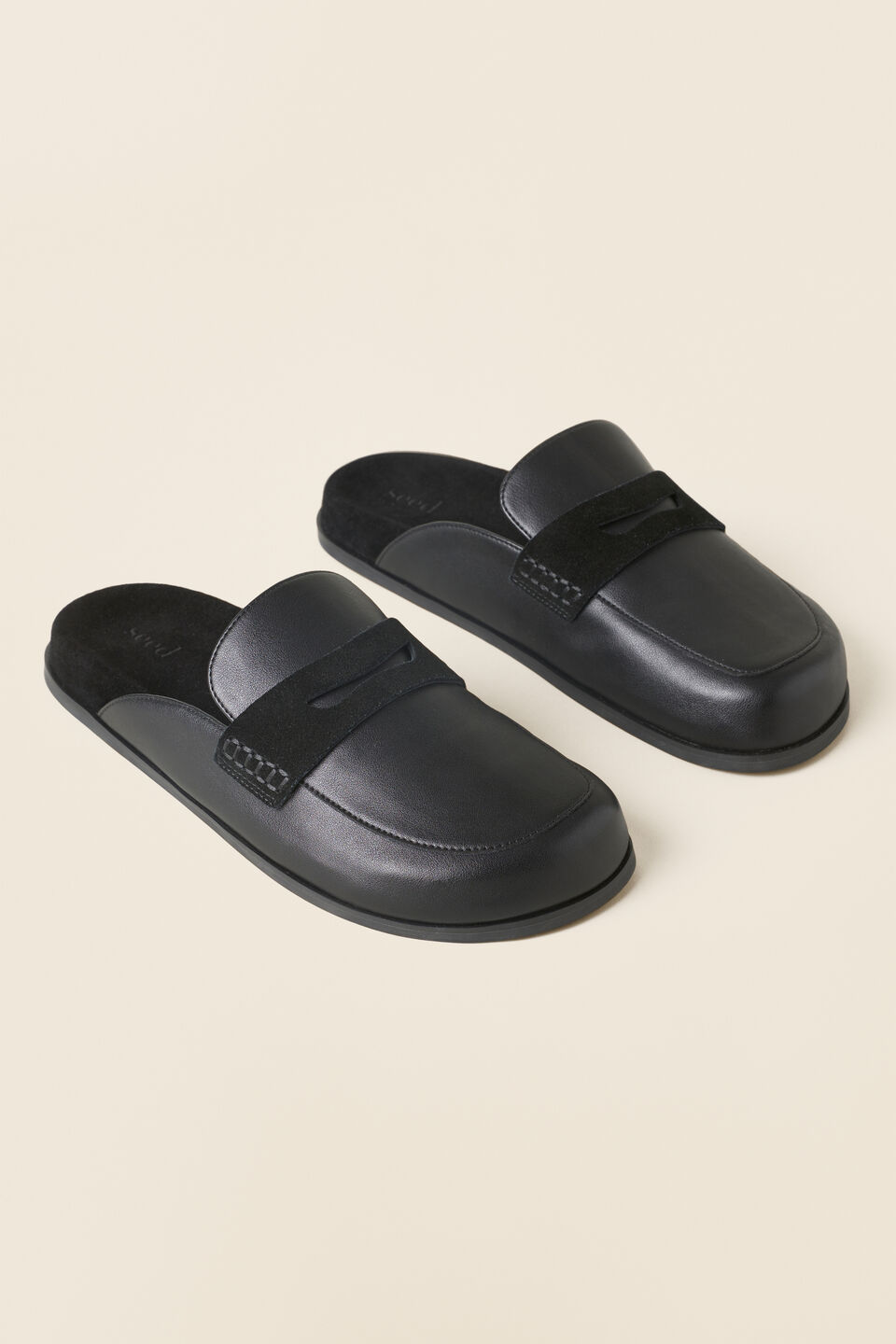 Willow Leather Loafer Mule  Black