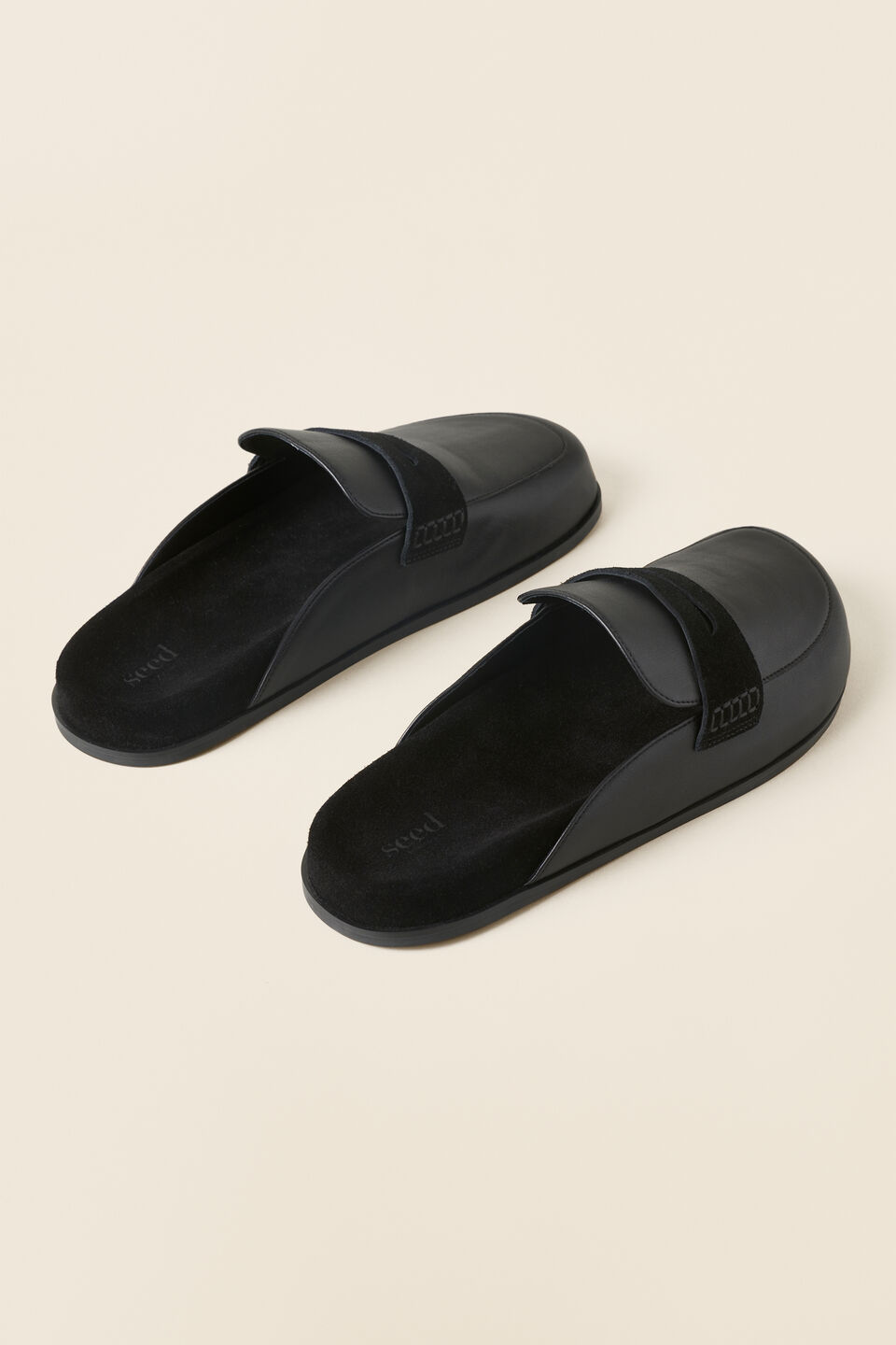 Willow Leather Loafer Mule  Black