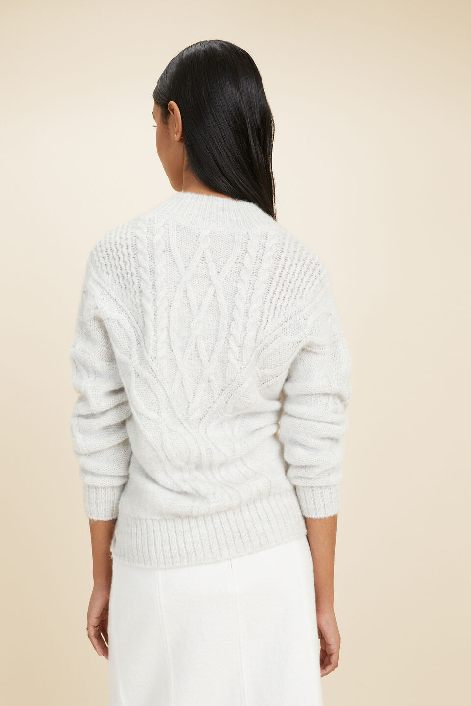 Cable Panelled Yoke Sweater  Light Grey Marle