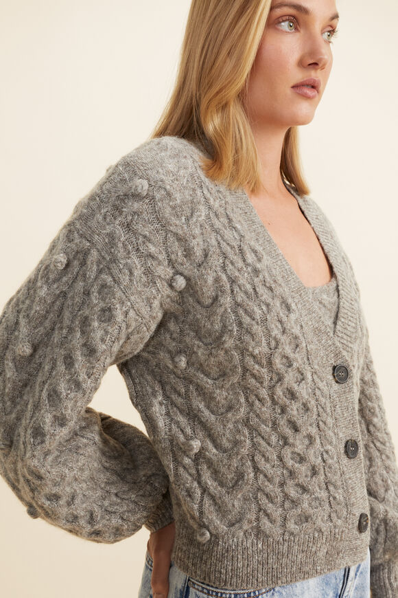 Chunky Pom Pom Cardigan  Pewter Marle  hi-res