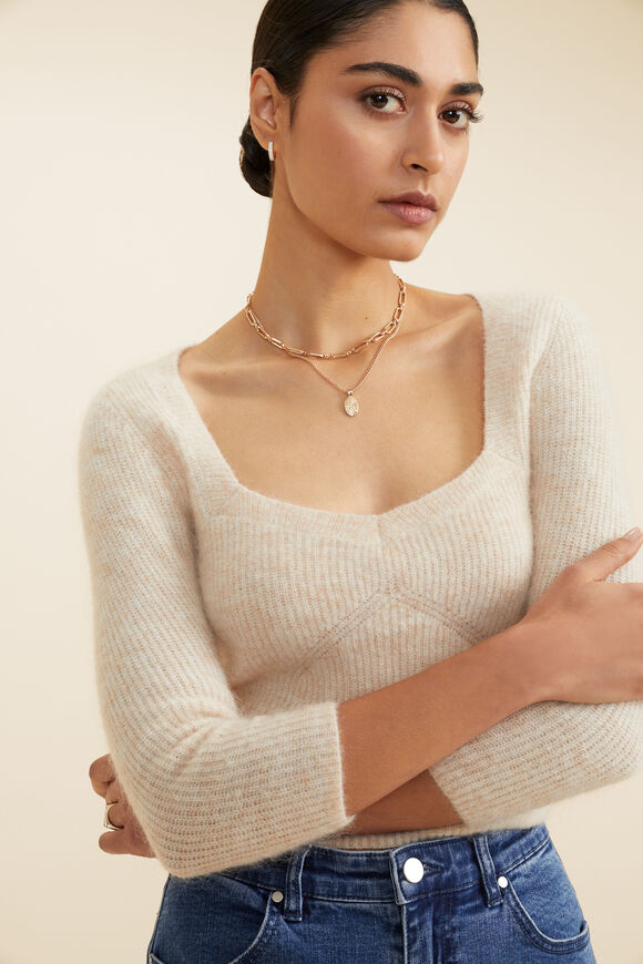 Fluffy Half Sleeve Top  Oat  hi-res