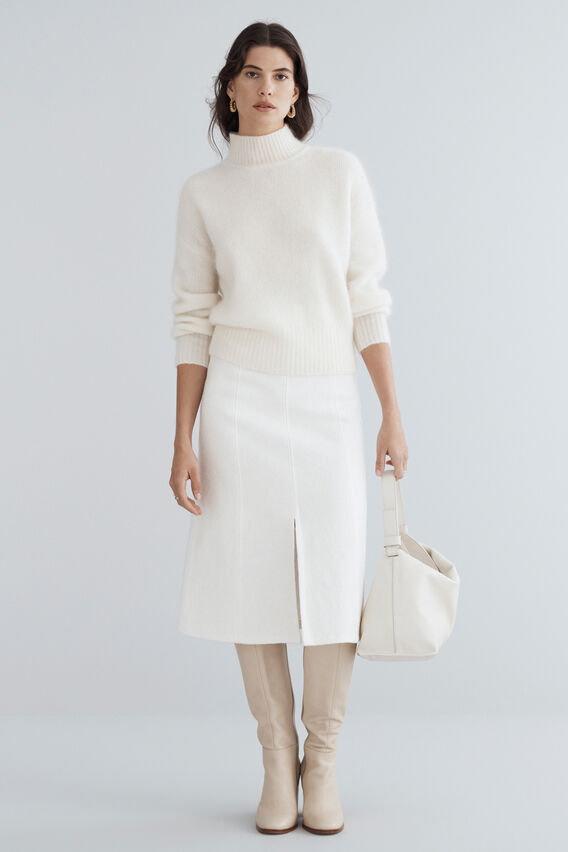 Wool Blend Split Front Skirt  Cloud Cream  hi-res
