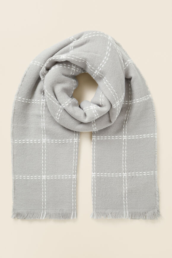 Wool Blend Fine Check Scarf  Grey Marle  hi-res