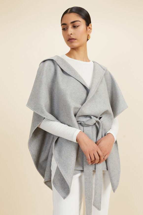 Wool Felt Hood Cape  Grey Marle  hi-res