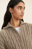 Cable Zip Through Sweater  Biscuit Marle  hi-res