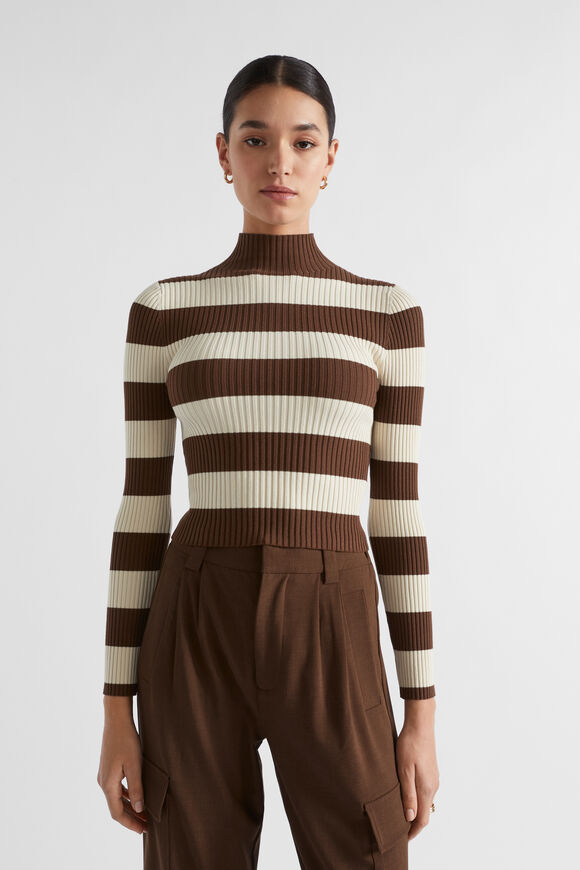 Stripe Rib Mock Neck  Hot Chocolate Stripe  hi-res