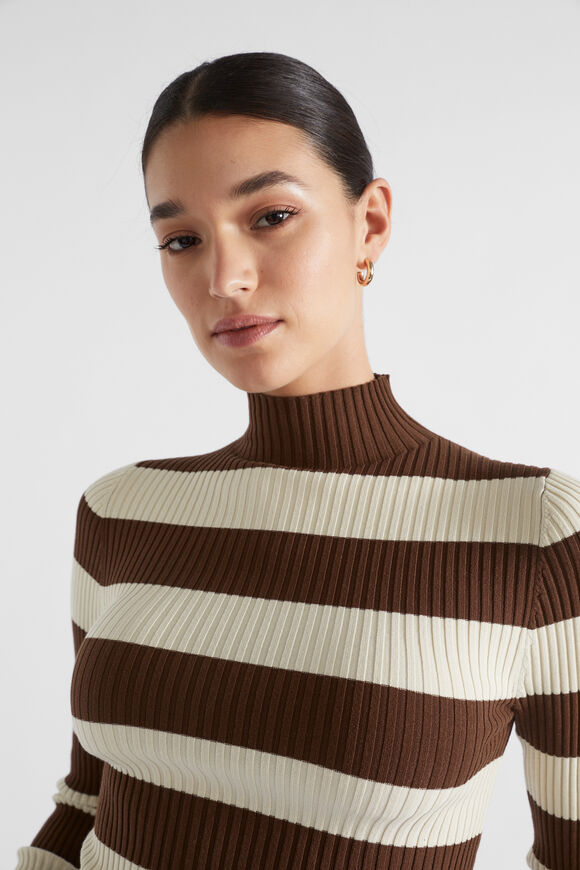 Stripe Rib Mock Neck  Hot Chocolate Stripe  hi-res
