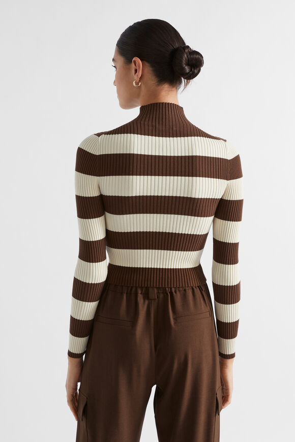 Stripe Rib Mock Neck  Hot Chocolate Stripe  hi-res