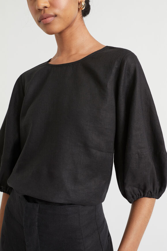 Core Linen Balloon Sleeve Top  Black  hi-res