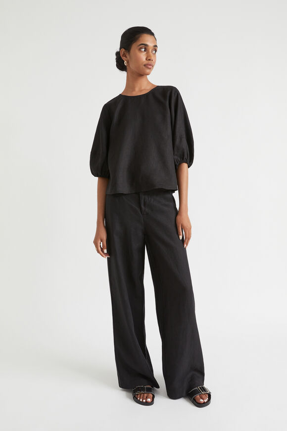 Core Linen Balloon Sleeve Top  Black  hi-res