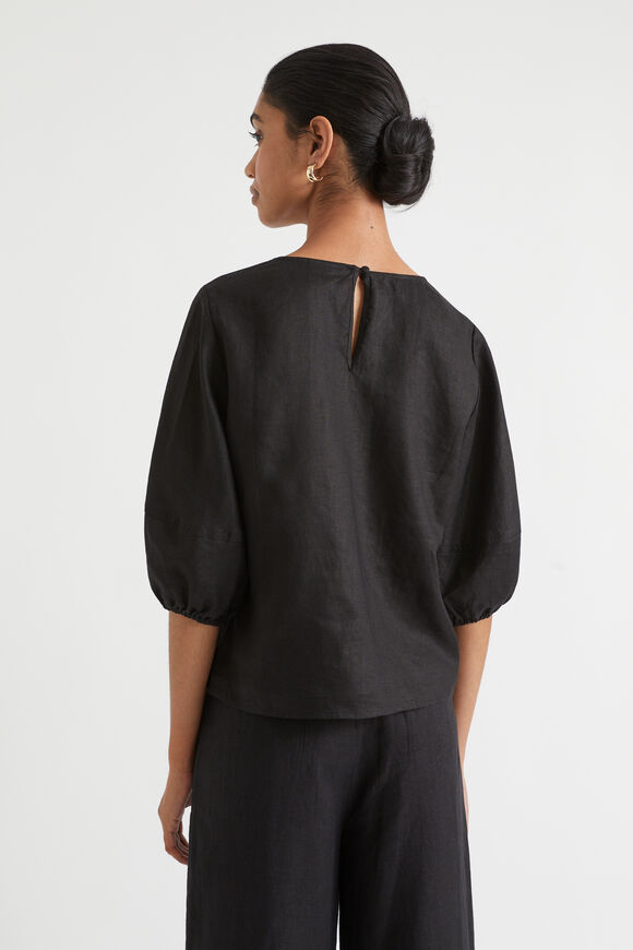 Core Linen Balloon Sleeve Top  Black  hi-res