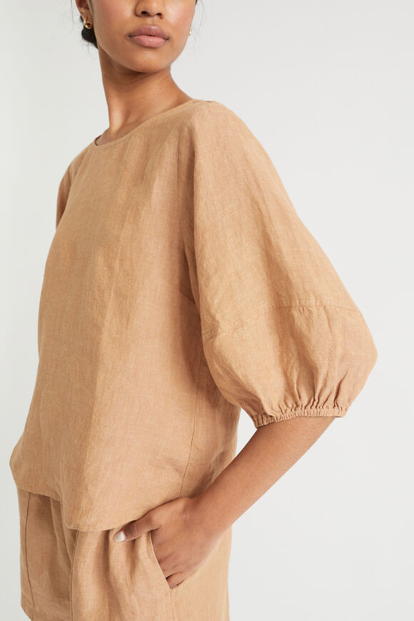 Core Linen Balloon Sleeve Top  Light Toffee Cross Dye  hi-res