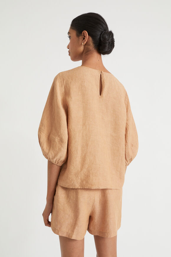 Core Linen Balloon Sleeve Top  Light Toffee Cross Dye  hi-res